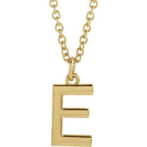14k Yellow Gold 9.5mm Small Block Initial E Necklace, 18 Inch